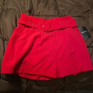 Red belted shorts